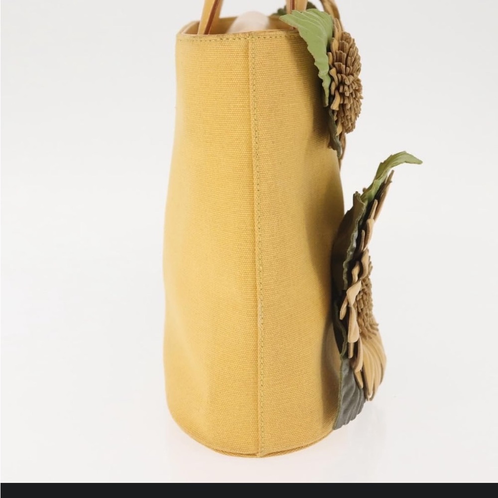 Salvatore Ferragamo Yellow Floral Appliqué Tote with Green Leaf Accents - Picture 3 of 16
